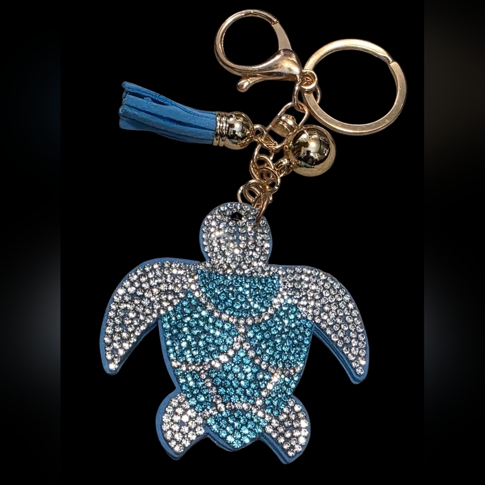 Blue and Silver Turtle Bag Charm Keychain